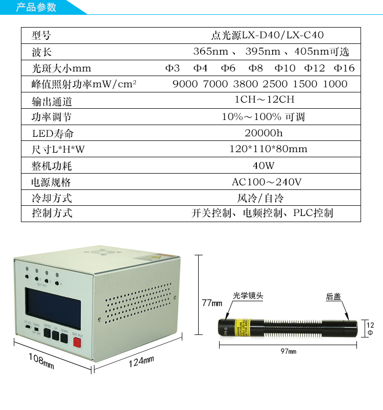 uvled點光源固化機lx-d40產(chǎn)品參數(shù)leduv固化機4通道uvled固化機